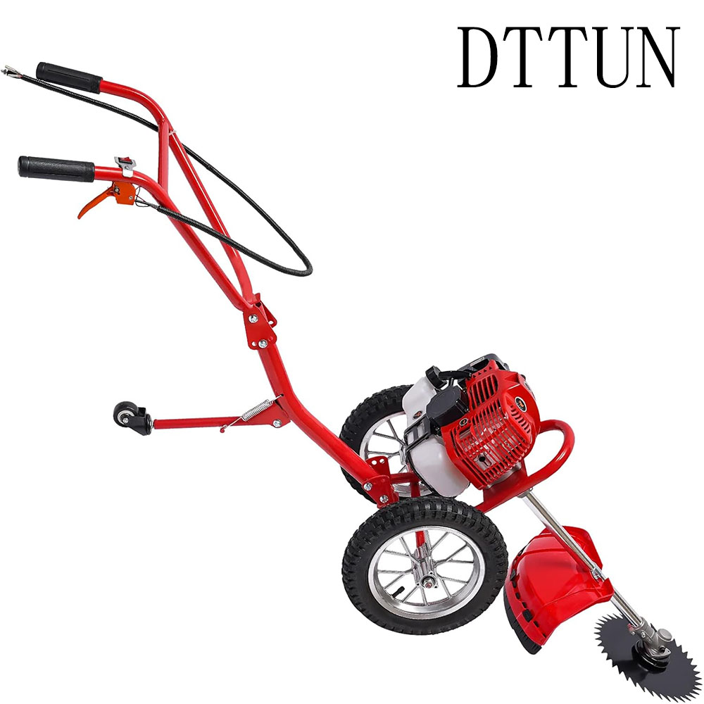 DTTUN  Gas Lawn Mower 49CC 2 Stroke Gas Powered Engine Lawnmower Walk Behind Push Lawn Mower 1.8KW 7000 RPM Self Propelled Gas Lawn Mowerwith High Rear Wheels