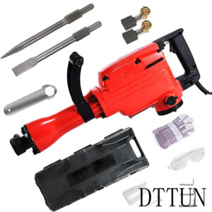 DTTUN 2200W Demolition Electric Jack Hammer Concrete Breaker Power Hammer, Heavy Duty Concrete Breaker Demolition Drills with Flat Chisel, Bull Point Chisel, Flat Chisel, U Chisel and Gloves