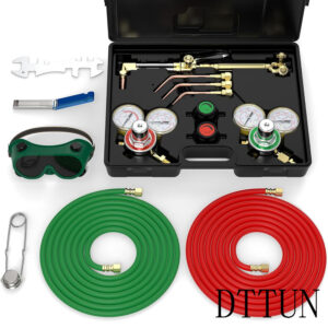 DTTUN Oxygen & Acetylene Torch Kit, Gas Cutting Welding Torch Set Welder Tools with Regulator Gauges Nozzles Hose