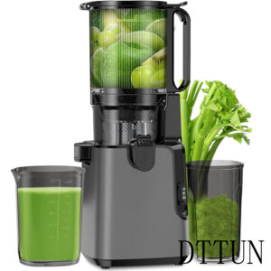 DTTUN Cold Press Juicer, 6.1" Extra Large Feed Chute Juicer Machines for Whole Vegetables and Fruits, 350W Slow Masticating Juicer Machines with High Juice Yield, Easy to Clean(Titanium Gray)