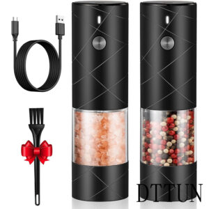 DTTUN Rechargeable Electric Salt and Pepper Grinder Set - Extra Large Capacity - Automatic Black Peppercorn & Sea Salt Mill Grinders Set with Adjustable Coarseness & LED Light