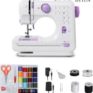DTTUN Portable Sewing Machine for Beginners with 12 Stitch Applications, Dual Speed, Reverse Stitch, Foot Pedal and 42 Pcs Sewing Kit - Small Sewing Machine, Easy to Use Electric Mini Sewing